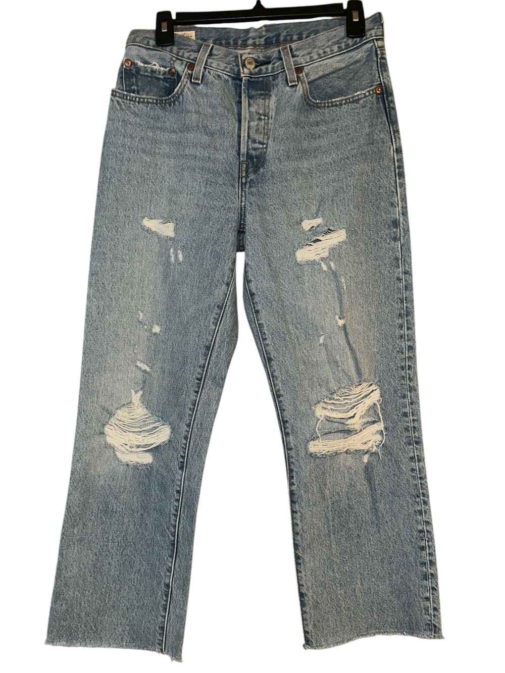 Levi’s 501 Distressed Straight Leg Jeans with Frayed Hem | Size 26